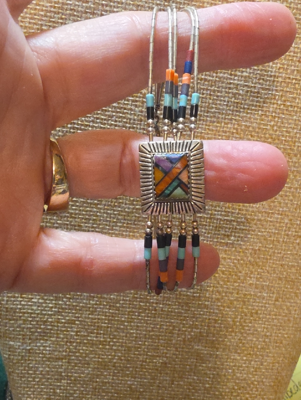 Vintage Navajo Sterling Silver Bracelet with Unique Mixed Stones By Master Q.T.
